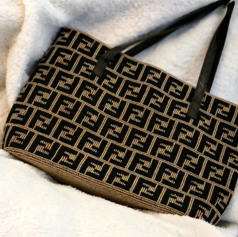 Rare Vintage FENDI Zucca Beaded Tote Handbag